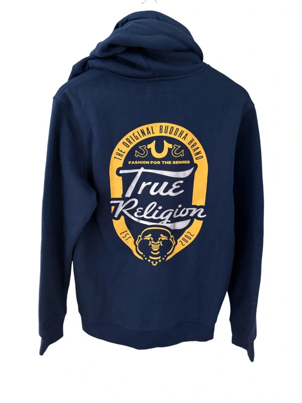 True Religion TR Script Oval Graphic Buddha Zip Hoodie NWT Size M
